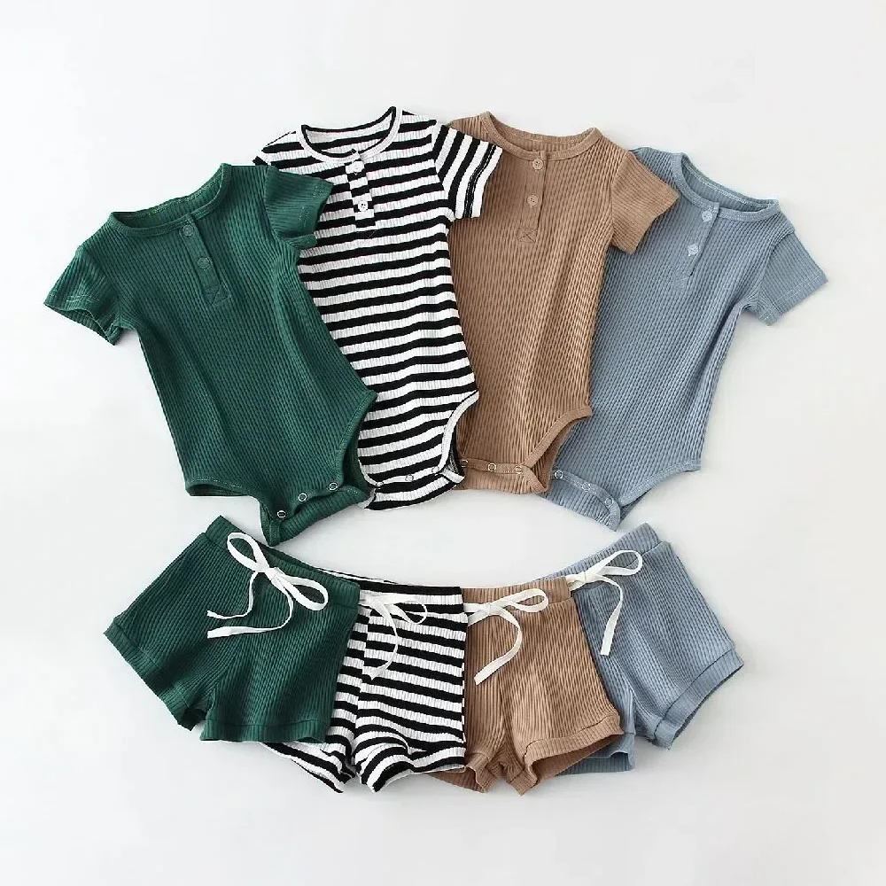 2Pcs Sommer Baby Jungen Kleidung Sets Kurzarm Body + Shorts Mode Neugeborenen Baby Kleidung