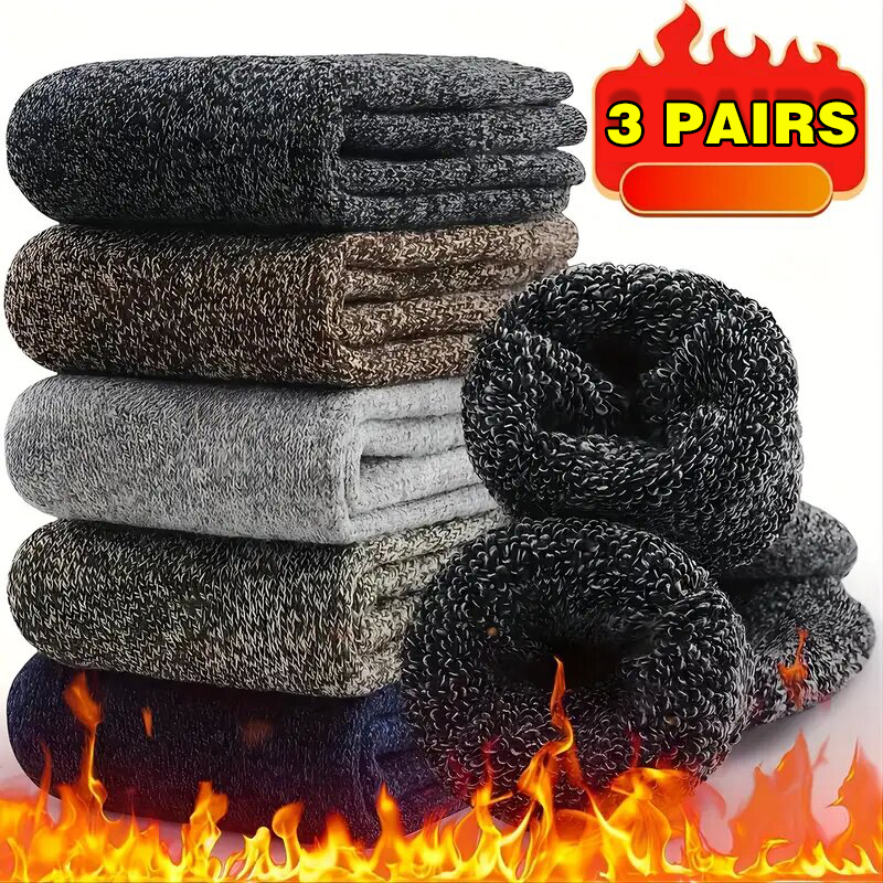 Chaussons en laine mérinos pour hommes, chaussettes chaudes, chaussettes d'hiver, bas de serviette optique, contre le froid et la neige, 39-44, 3 paires