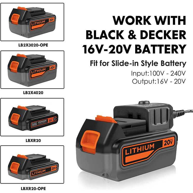 ABFKW Li Battery Charger for Black Decker 10.8V 14.4V 20V LBXR20 LB20 LBX20 LBX4020 Electric Drill Screwdriver Tool,EU Plug