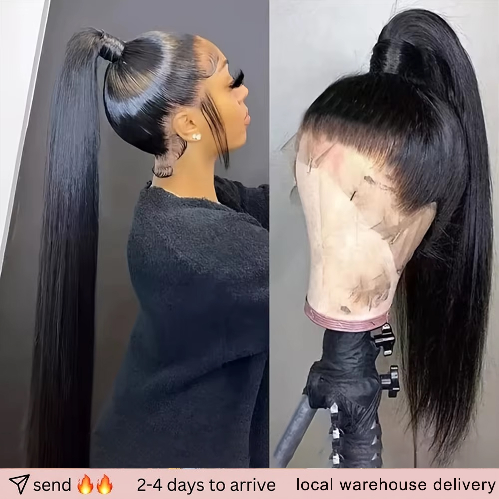 Peluca de encaje frontal HD de 40 pulgadas, 200% densidad, lisa, con cabello humano virgen pre-arrancado, en oferta de liquidación