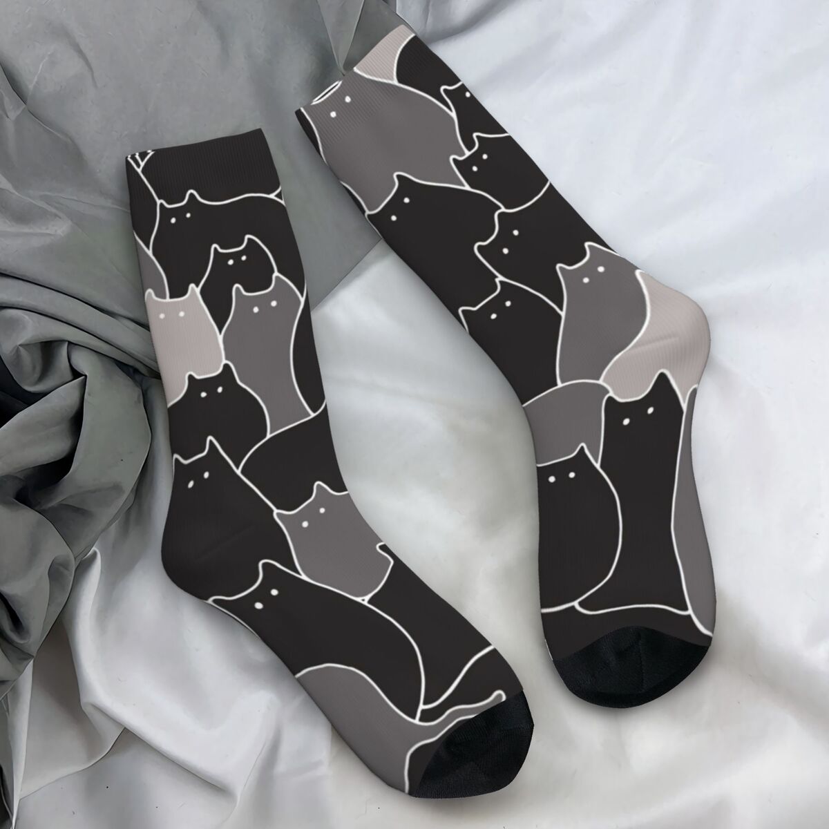 Chaussettes gothiques coordonnantes pour couple, chaussettes amusantes pour chat noir, chaussettes douces pour le cyclisme, chaussettes design, cadeau d'anniversaire, automne