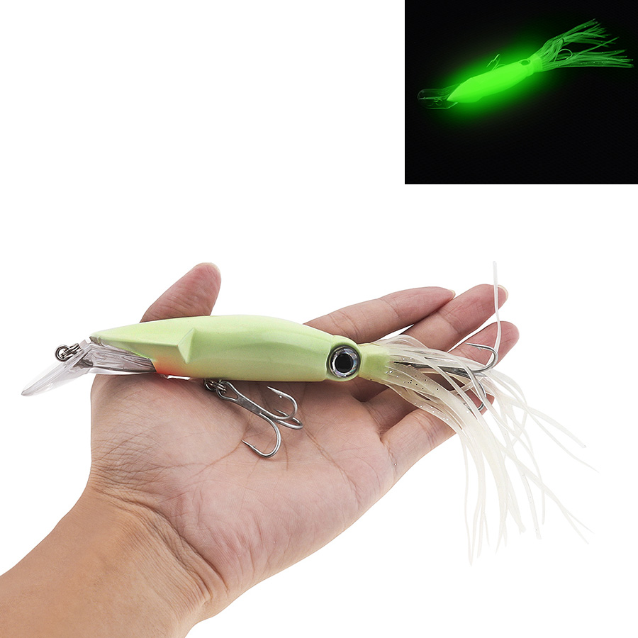 Señuelo de pesca de pulpo realista, con anzuelo triple y plantillas, 14cm, 39G, plantillas luminosas de calamar, cebo Artificial para pesca en el mar, 1 Uds.