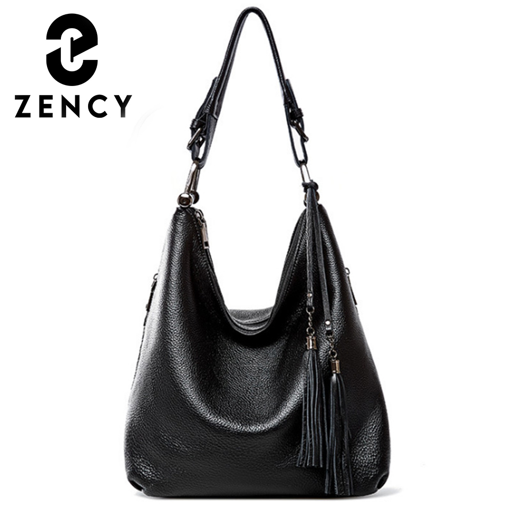 Zency Fashion Damska Torba na Ramię 100% Skóra Naturalna Codzienna Torba na Zakupy typu Hobo Klasyczna Czarna Torba Tote Torba na Ramię Przez Ramię