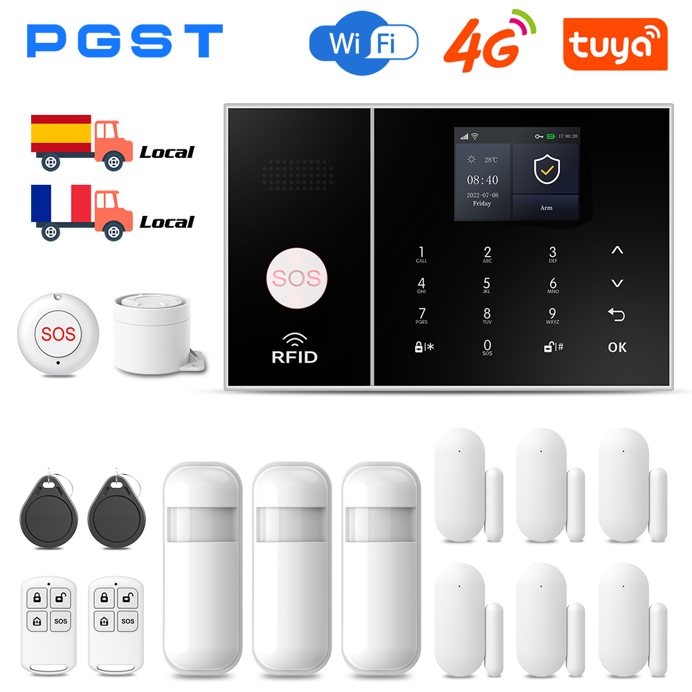 PGST TUYA Alarmsysteem Smart Life APP Werk Alexa Google WIFI 4G Draadloze veilige beveiliging voor huis 433 MHz