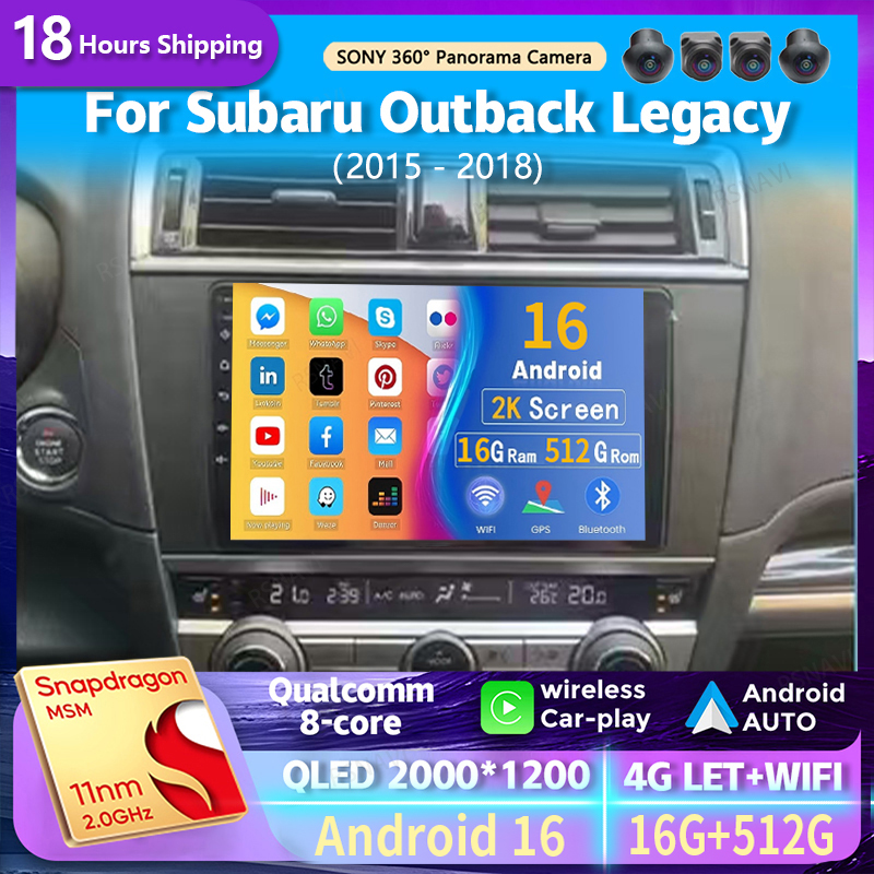 Автомагнитола Android 16 для Subaru Outback Legacy 2015-2018 с навигацией, мультимедиа, Wi-Fi, 4G, видео и камерой 360°