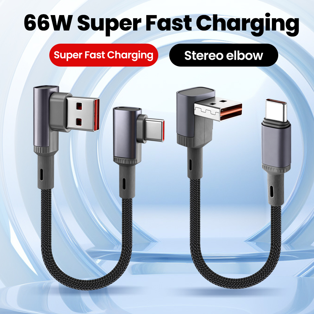 15/25/50cm Short 66W Fast Charging Type C Cable 90° Elbow USB C For iphone 15 16 17 Huawei Power Bank Cord  Type C Charge Wire
