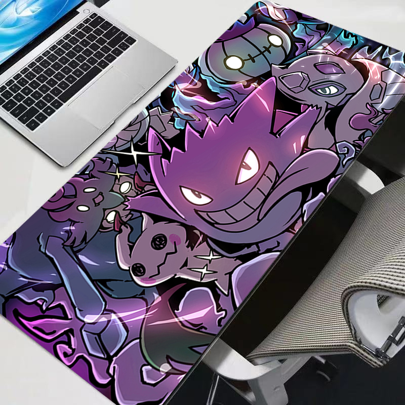 Mouse Pad Profesional untuk Pemain Game eSports, Mousepad Kecepatan Tinggi dengan Tepi Terkunci, Alas Mouse Karet untuk Meja Game, P-Pokemons Gengar Keyboard Mat
