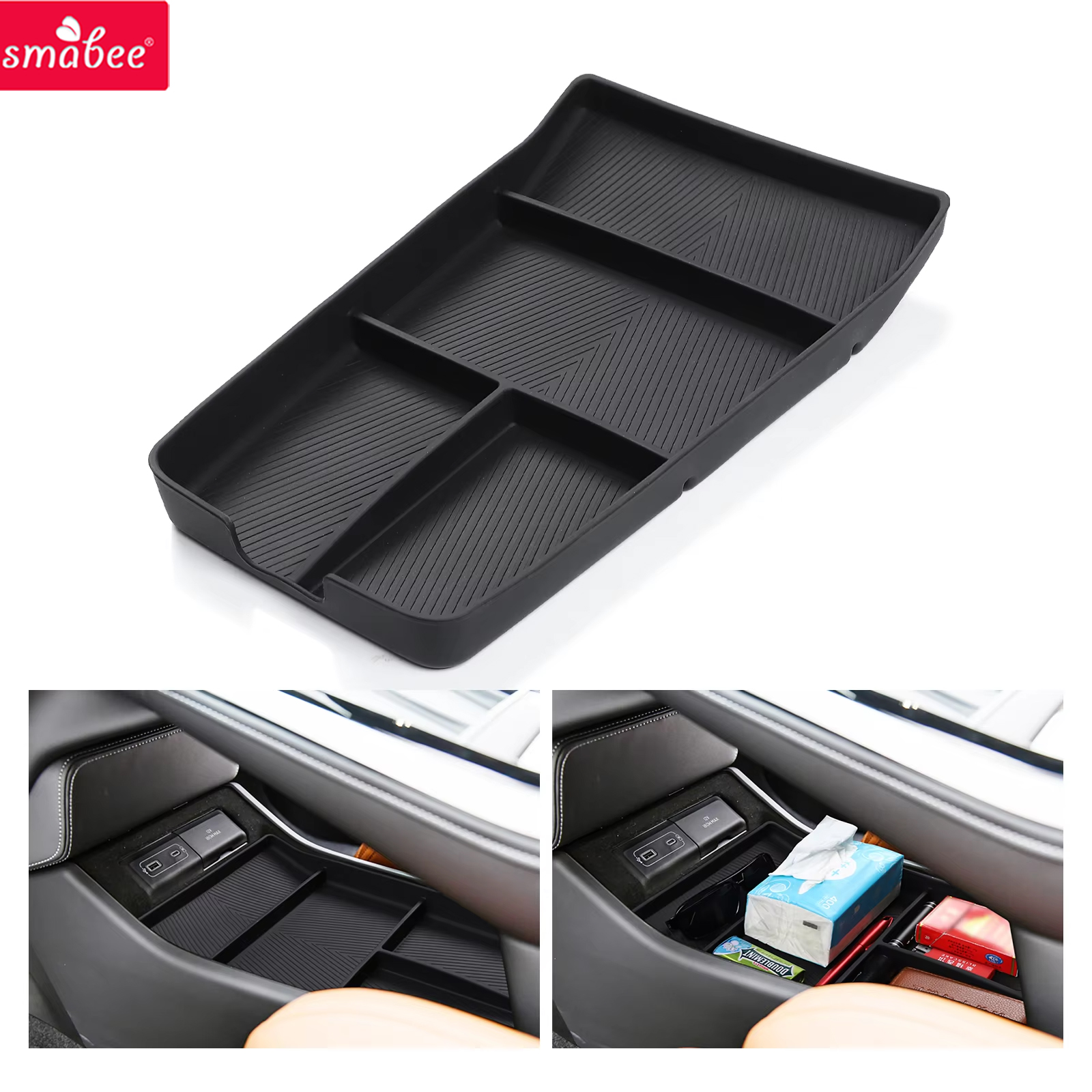 Smabee for Xpeng G9 2023-2025 2026 Center Storage Box Car Central Lower Layer Tray Silicone Organizer Accessories Tidying