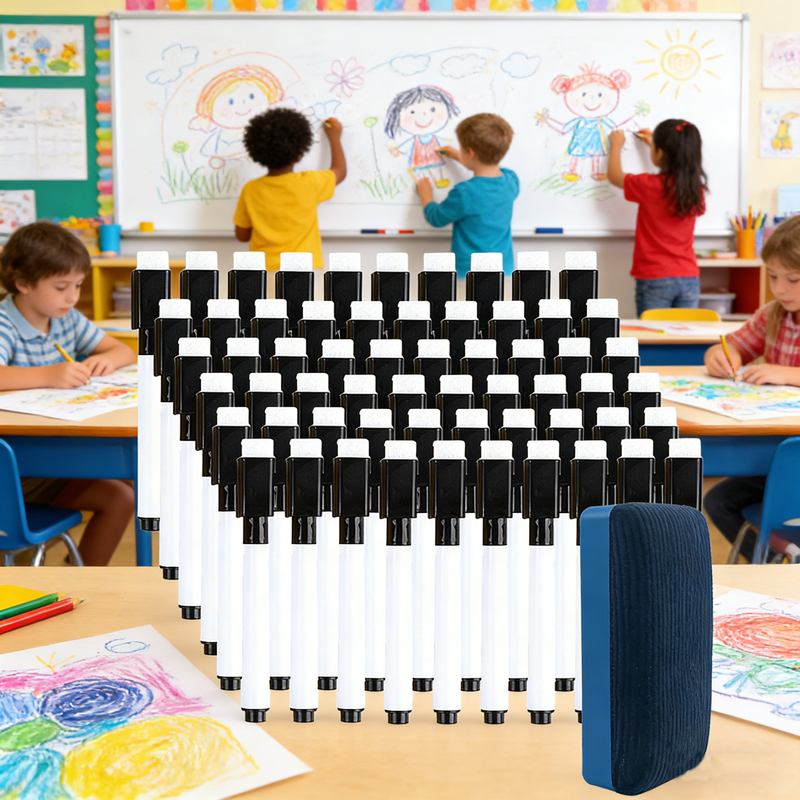 Caneta Marcadora para Quadro Branco com Apagador Integrado para Escritório, Escola e Papelaria - Canetas Magnéticas para Quadro Branco de Apagamento a Seco