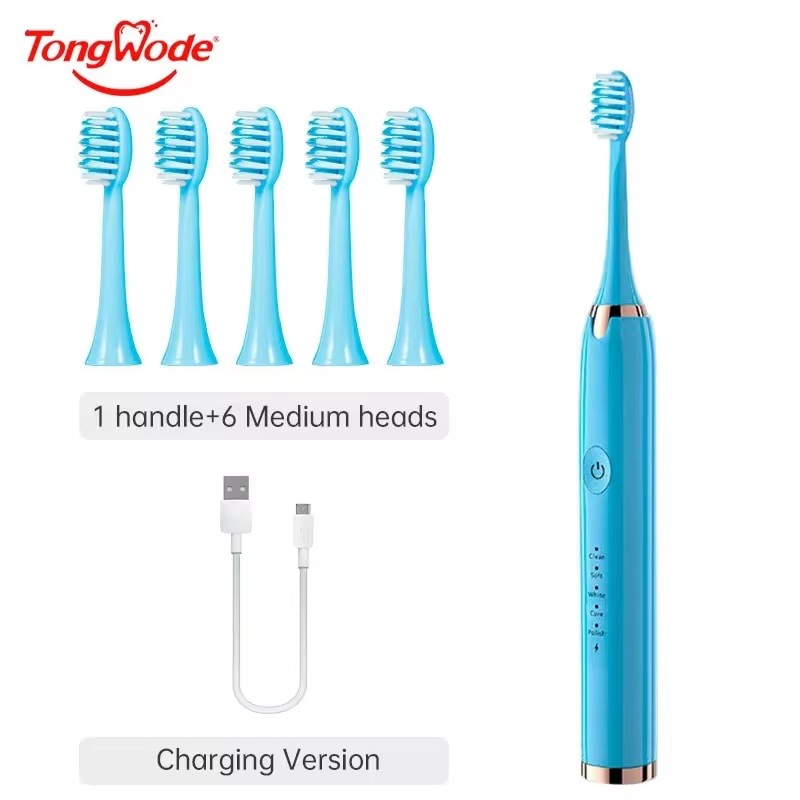 Tongwode 전기 음파 칫솔 USB 충전식 방수 전자 초음파 미백 칫솔 교체 헤드
