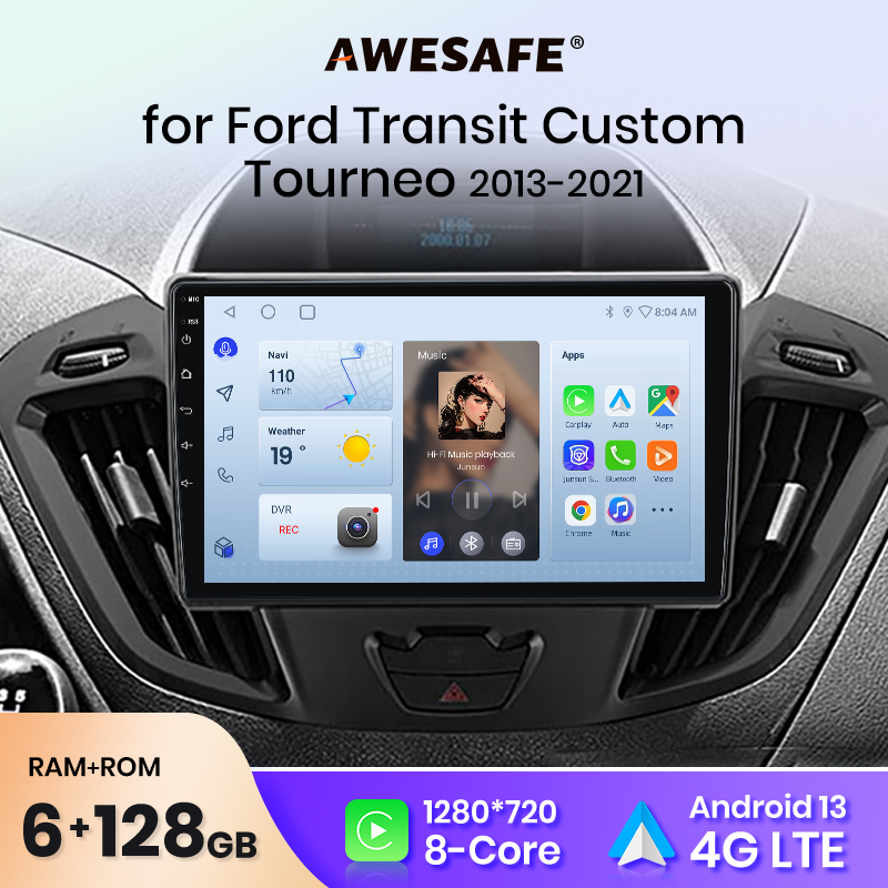 Radio samochodowe AWESAFE PX9 Plus do Ford Transit Custom 2013-2018 bezprzewodowe CarPlay Android Auto nr 2 din 2din DVD