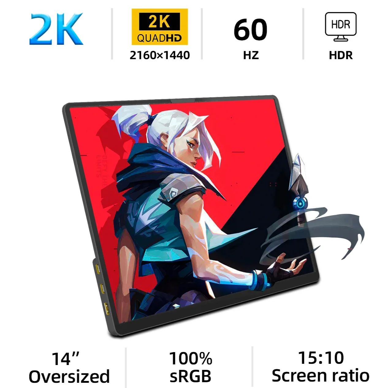 ZSUS 2160*1440 Monitor portátil 2K de 14 pulgadas 60HZ para ordenador portátil XBox PS4/5 interruptor TV Box teléfono móvil extensión de PC móvil