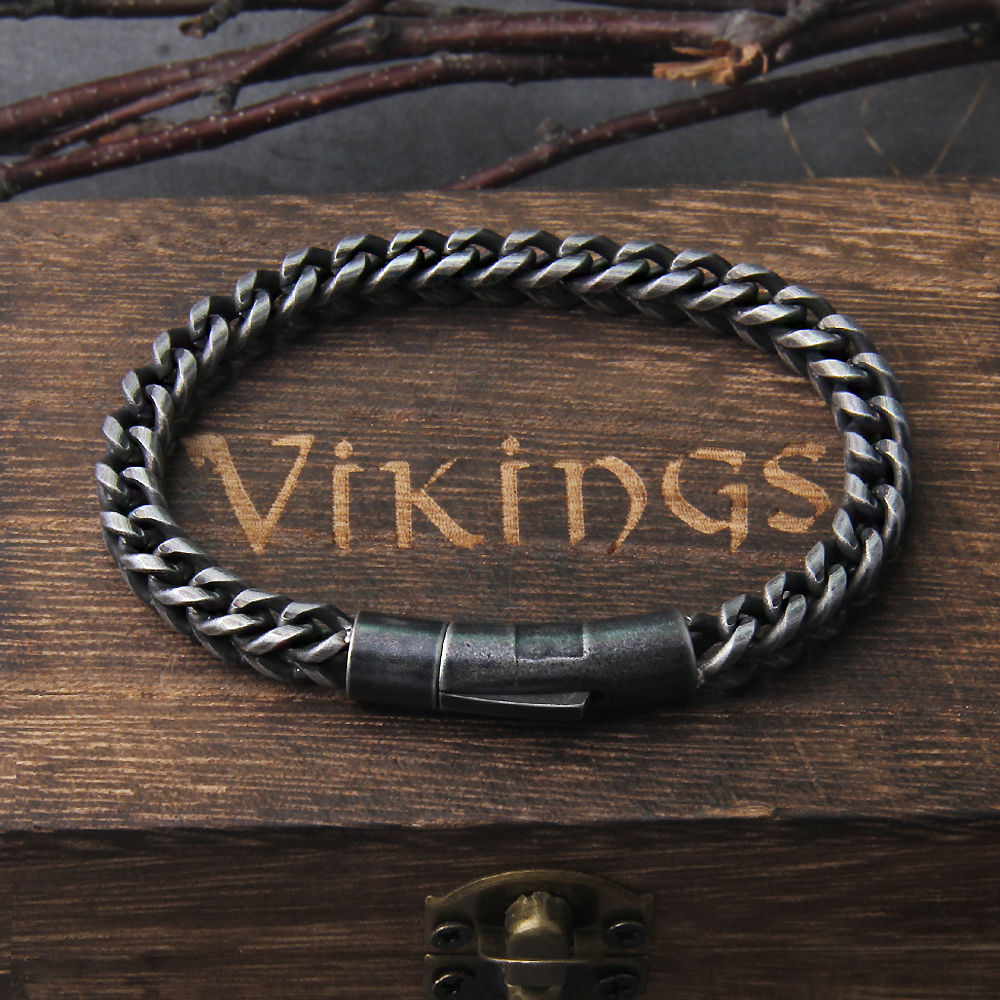 Pulsera Vintage de eslabones de cadena para hombre, pulseras de motocicleta de acero inoxidable Punk Rock hechas a mano, joyería de mano para novio con caja