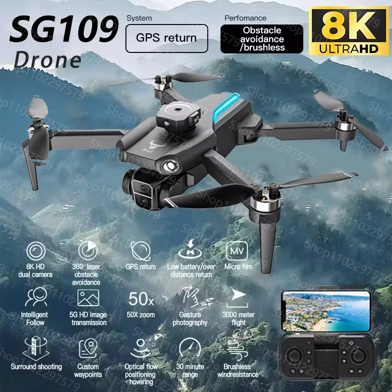 Drone SG109 Pro com Câmera 8K, Fluxo Óptico, GPS, Posicionamento OA, Filmagem Aérea FPV, Lente Grande Angular, Dobrável, Brinquedo Infantil, Presente