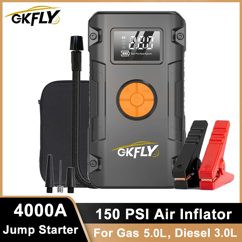 4 In 1 4000A Jump Starter Power Bank 59.2Wh 150PSI Air Compressor Tire Pump Portable Charger Car Booster Starting Device