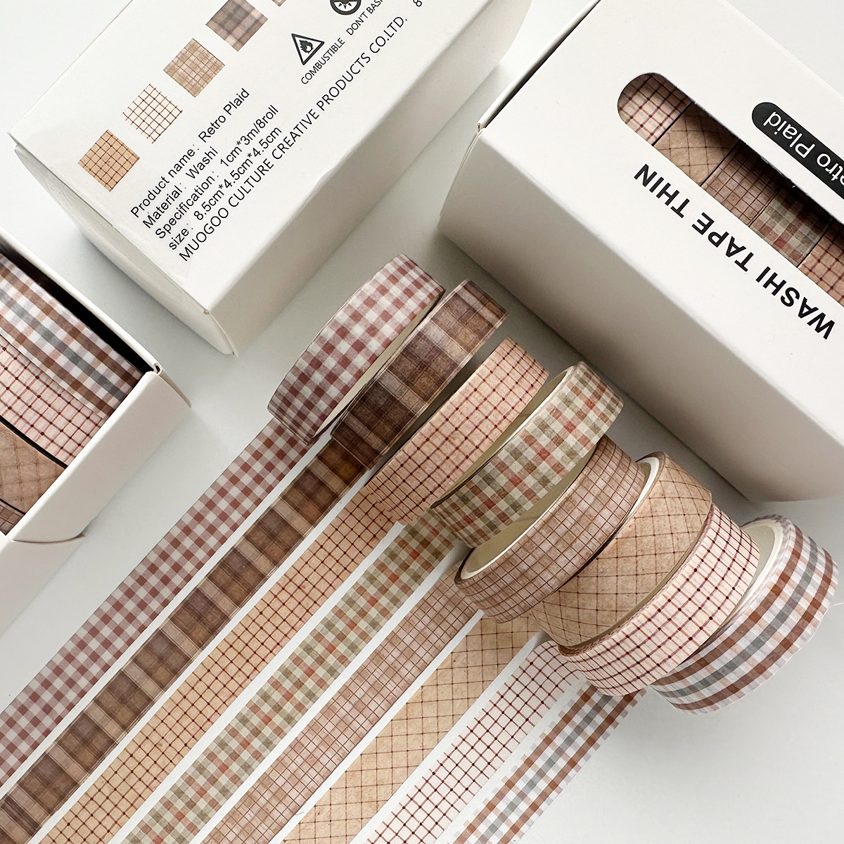 Retro Washi Tape Set 8 Rolls Skinny Vintage Decorative Adhesive Masking Tapes Decoration Stickers  for Art DIY Journals A7830