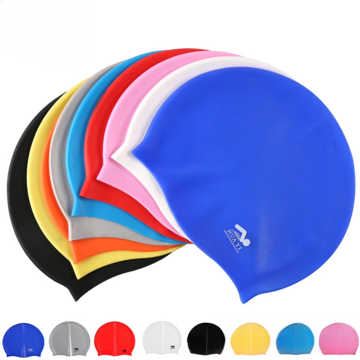 Gorro de natación elástico de silicona, gorro de natación impermeable para hombres y mujeres, gorros de piscina de pelo largo para adultos, protege las orejas, equipo de natación