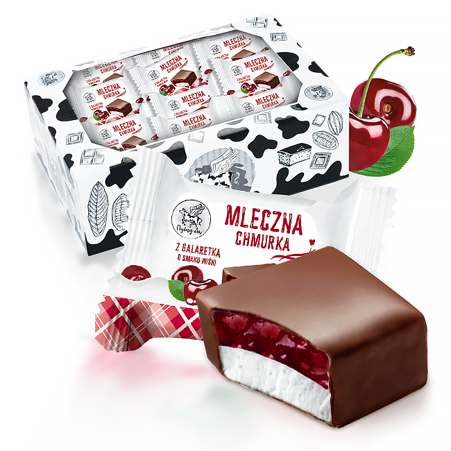 Flying Cow Cukierki Mleczna chmurka z galaretką o smaku wiśniowym 1 kg