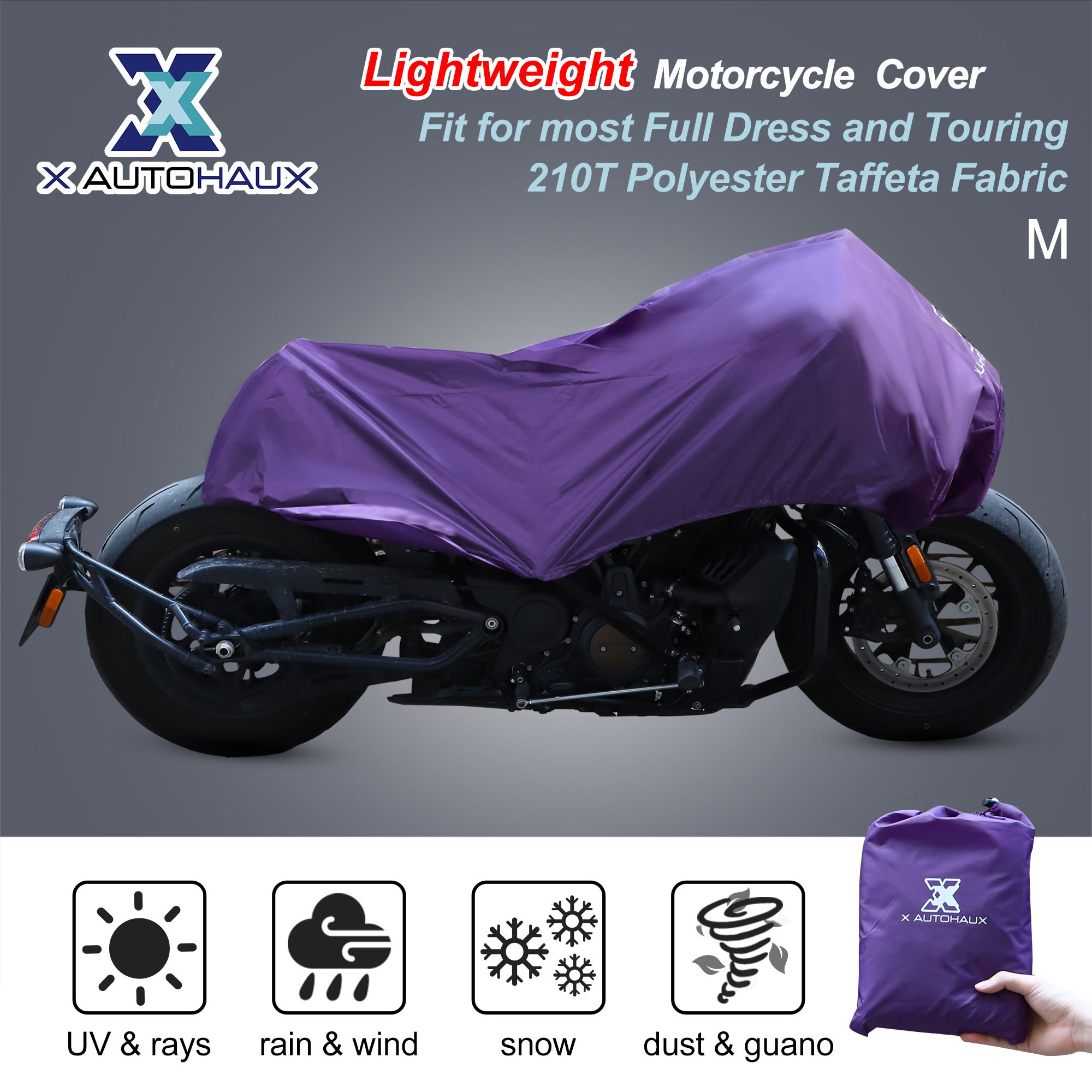 X Autohaux M L XL housse de moto demi-couverture légère extérieure étanche protection contre la poussière de pluie pour la plupart des robes de tourisme complètes