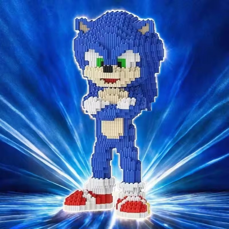 2026 Mainan Blok Bangunan Landak Biru 31CM Baru, Puzzle Anak-anak, Perakitan Partikel Kecil, Mainan Dekompresi 3D, Hadiah Buatan Tangan