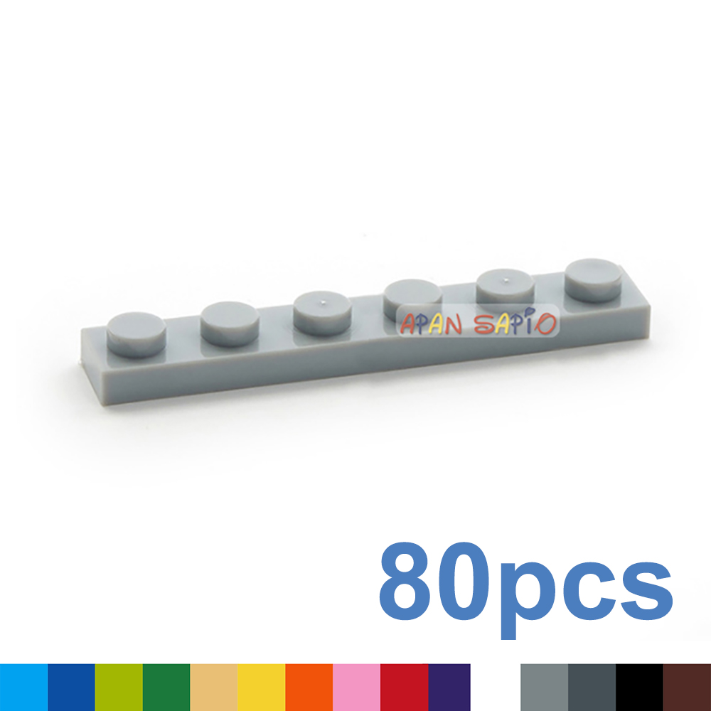 80 Uds DIY bloques de construcción figuras delgadas ladrillos 1x6 puntos 12 colores tamaño creativo educativo Compatible con 3666 juguetes para niños