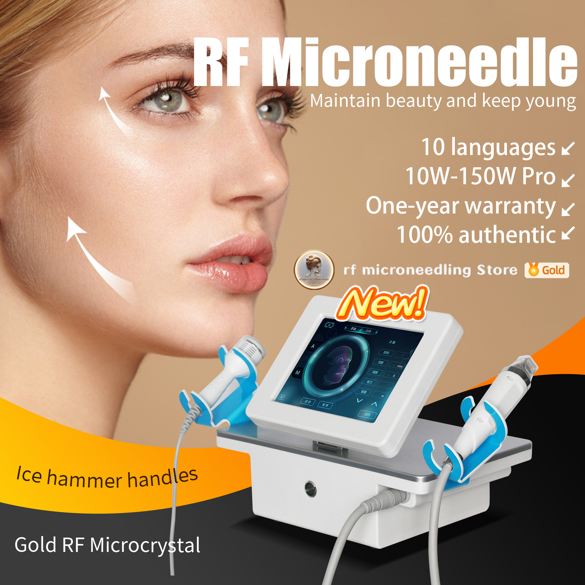 Máquina portátil de microagulha de ouro com pele de radiofrequência que aperta equipamento fracionário de microagulha Rf