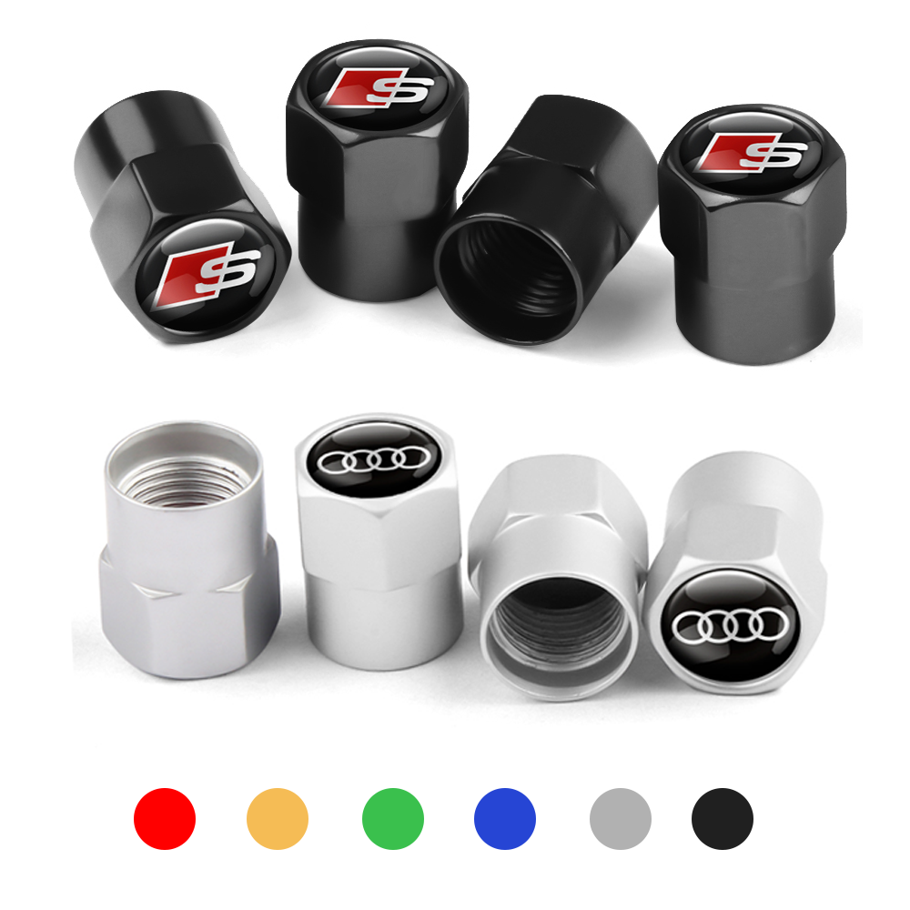4 unidades de tapa de vástago de aire de válvula de neumático de rueda de Metal de coche, cubierta de insignia para Audi Sline RS6 TT A1 A2 A3 A4 A5 A6 A7 A8 Q1 Q2 Q3 Q4 Q5 Q6 Q7 Q8 B9