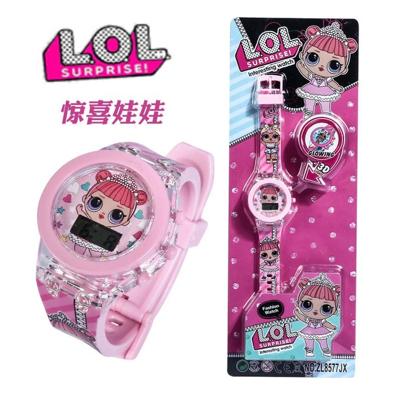 Original lol surpresa bonecas bonito relógio infantil dos desenhos animados relógio de brinquedo eletrônico com luz relógios de pulso para crianças presentes aniversário