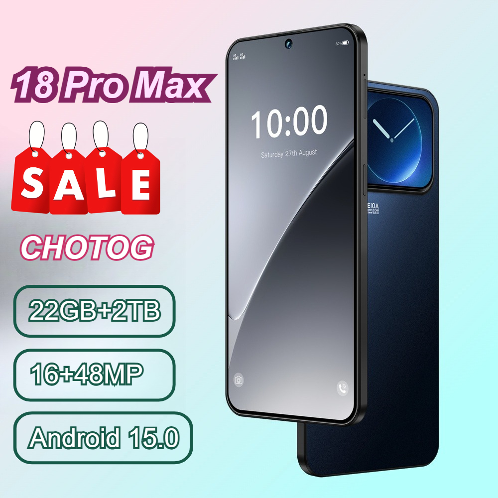 Smartphone CHOTOG per 18 Pro Max, Telefoni Cellulari Smart 22G+2TB, Display HD Completo da 7.3 Pollici, Cellulare Economico Android Sbloccato, Batteria da 7800mAh, 4G 5G Dual SIM, Fotocamera 48MP+16MP, Riconoscimento Facciale
