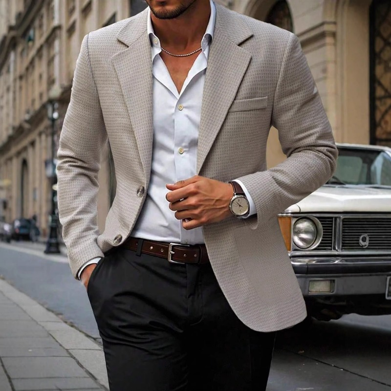 Giacca KIDWHXR da Uomo per Tutte le Stagioni, Blazer Casual Elegante a Maniche Lunghe con Tasche, Slim Fit, Tinta Unita o a Quadri, Capospalla Maschile