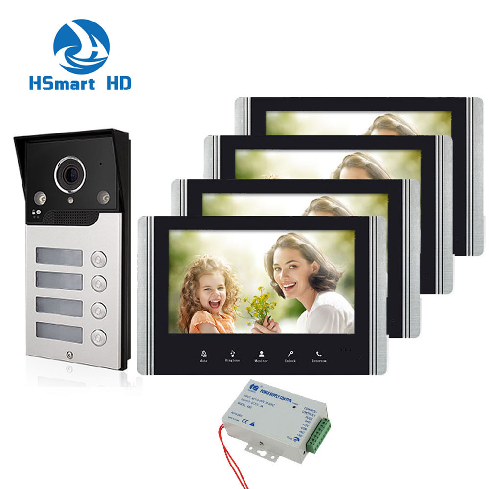 Videoportero de 4 cables y 7 pulgadas para edificio de apartamentos, cámara con timbre de puerta con 2/3/4 botones para sistema de teléfono de puerta con vídeo HD familiar