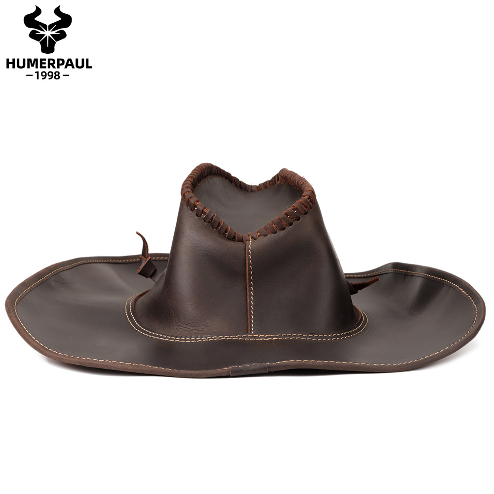 Sombrero de vaquero occidental moldeable a mano, gorra de caballero Retro de cuero Crazy Horse, sombrero británico para montar a caballo al aire libre, estilo antiguo