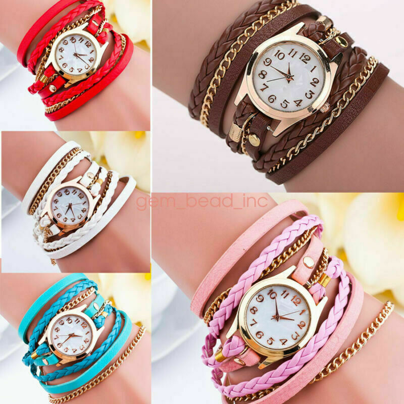 Relojes de pulsera analógicos para mujer, reloj de pulsera de PU, reloj de cuarzo, cuero tejido