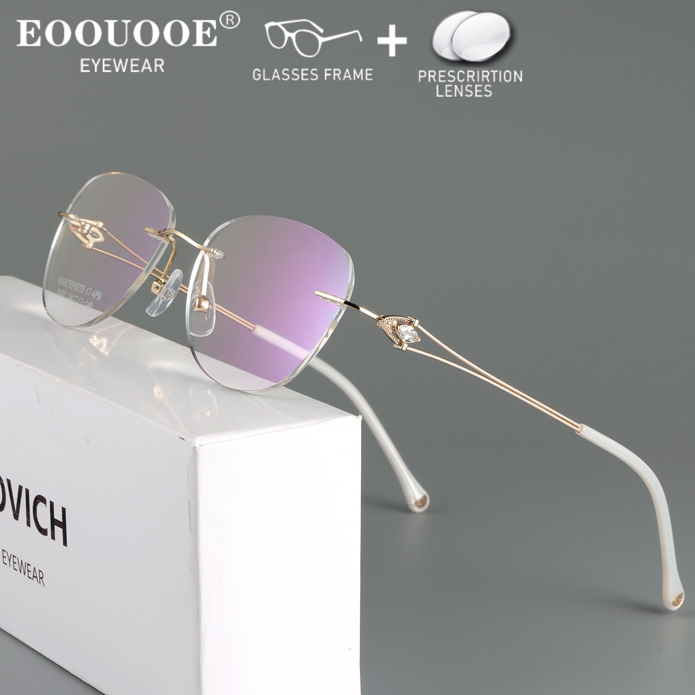 Okulary damskie bezramkowe korekcyjne Opticol na zamówienie do korekcji krótkowzroczności, do czytania, progresywne, multifokalne, z powłoką antyrefleksyjną blokującą niebieskie światło.