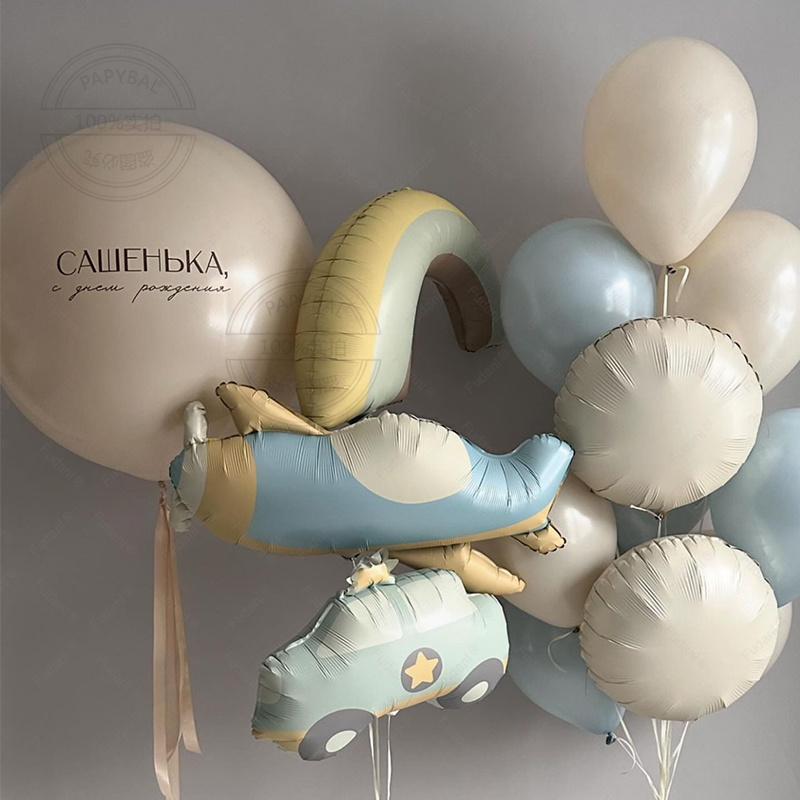 Set di palloncini in pellicola di alluminio opaca a forma di auto, aereo e arcobaleno per decorazioni e accessori per feste di compleanno