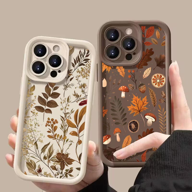 Gevallen Bladeren Paddestoelen Siliconen Zachte Telefoon Case Voor iPhone 11 12 13 14 15 16 17 Pro Max 17 Air 16E XS X XR 7 8 Plus SE2 Cover