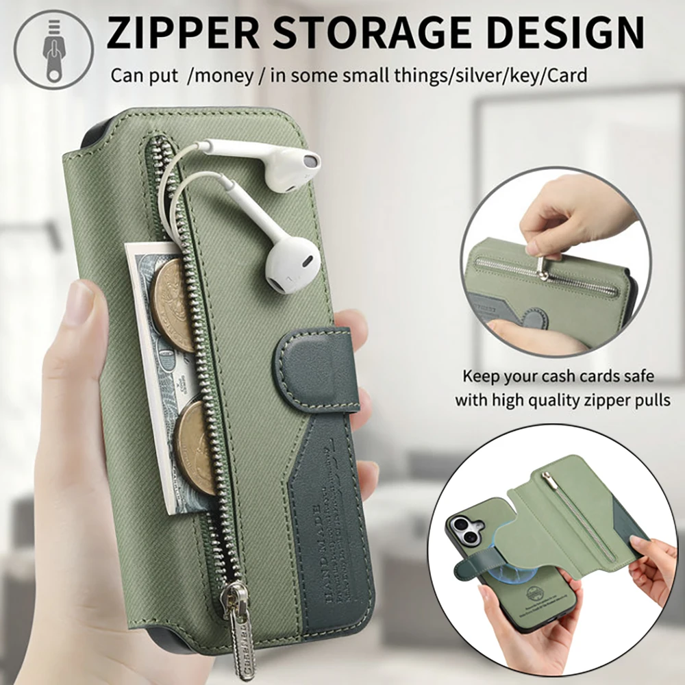 Edge 60 70 Fusion 5G 2In1 Zipper Wallet Leather Case For Motorola Moto Edge 70 60s Pro 60 Stylus 50 Neo X70 Air Signature Cover