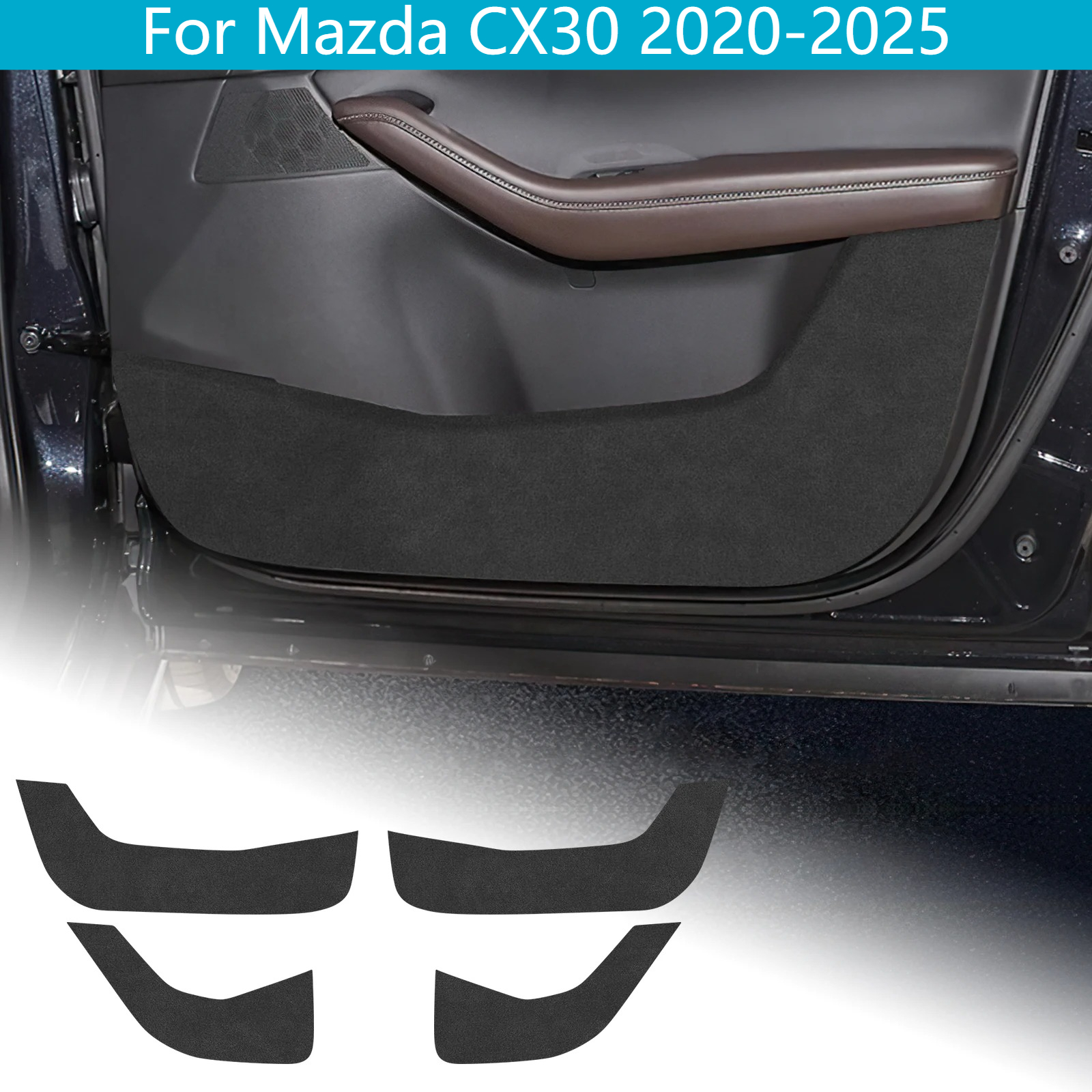 Protector de Puerta Antideslizante de Gamuza para Mazda CX30 2020-2025, Impermeable, Antiarañazos, Panel Inferior de Puerta, Modificación Interior, Accesorios para Auto