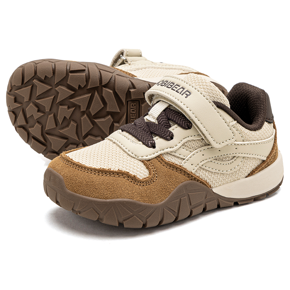 HOBIBEAR Toddler Kids Wide Toe Hiking Sneakers Artificial Leather Mesh Walking Shoes Trekking Outdoor Running Hook-Loop Sneaker