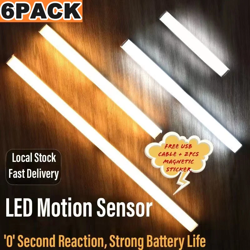 Sensor de movimento pir led sob a lâmpada do armário regulável recarregável luz da noite escadas armário sala corredor tubo barra detector lâmpada