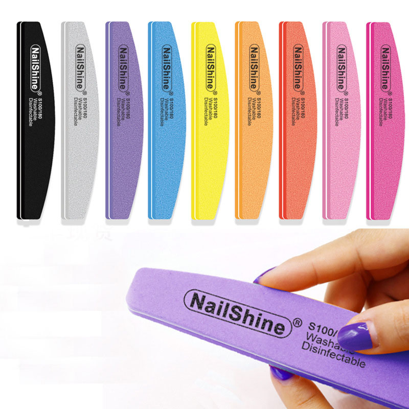 10 unids/lote lima de uñas de doble cara de media luna buffer 100/180 pulido manicura pedicura pulidores de uñas herramientas de archivo
