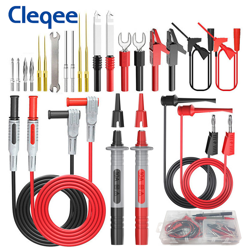 Cleqee P1308D Multifunktionales Silikon-Multimeter-Messleitungsset mit austauschbaren scharfen Nadeln, Schraubenschlüsselhaken, Krokodilklemmen