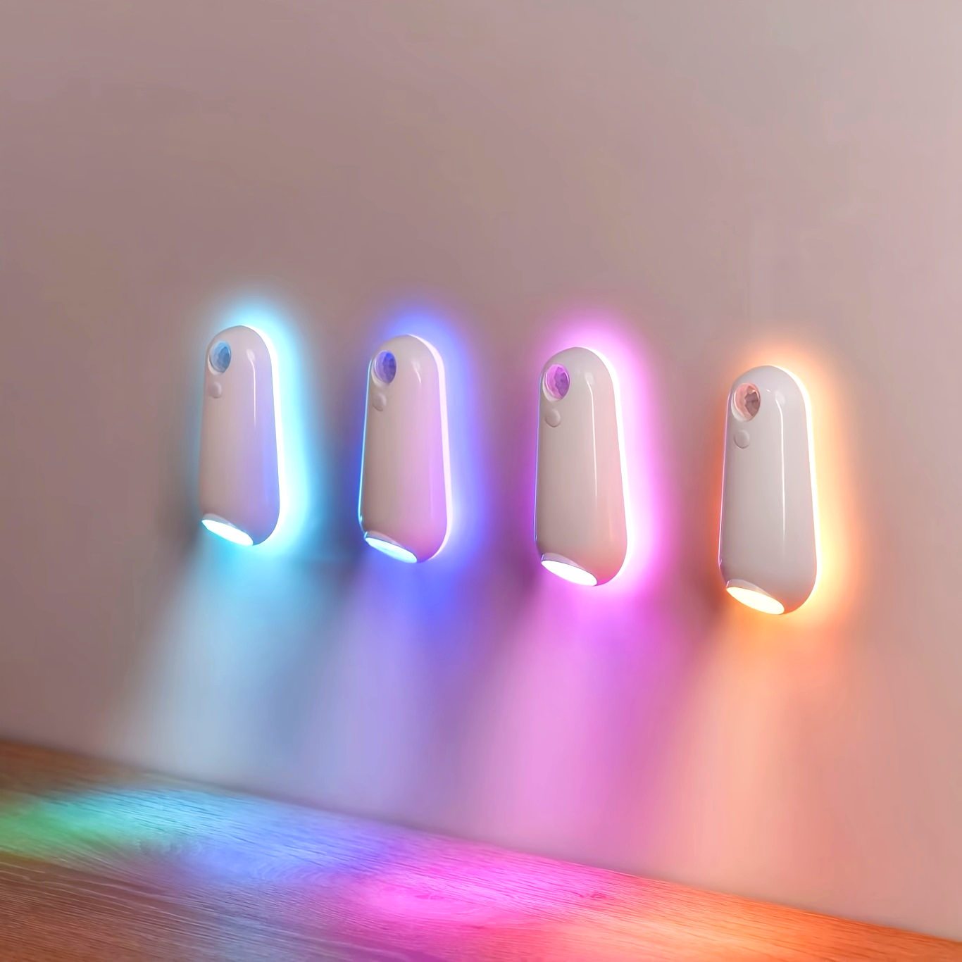 USB充電式LED人感センサーライト |   1個 |   8色変更、明るさ調整可能 |   階段用屋内人感センサーライト