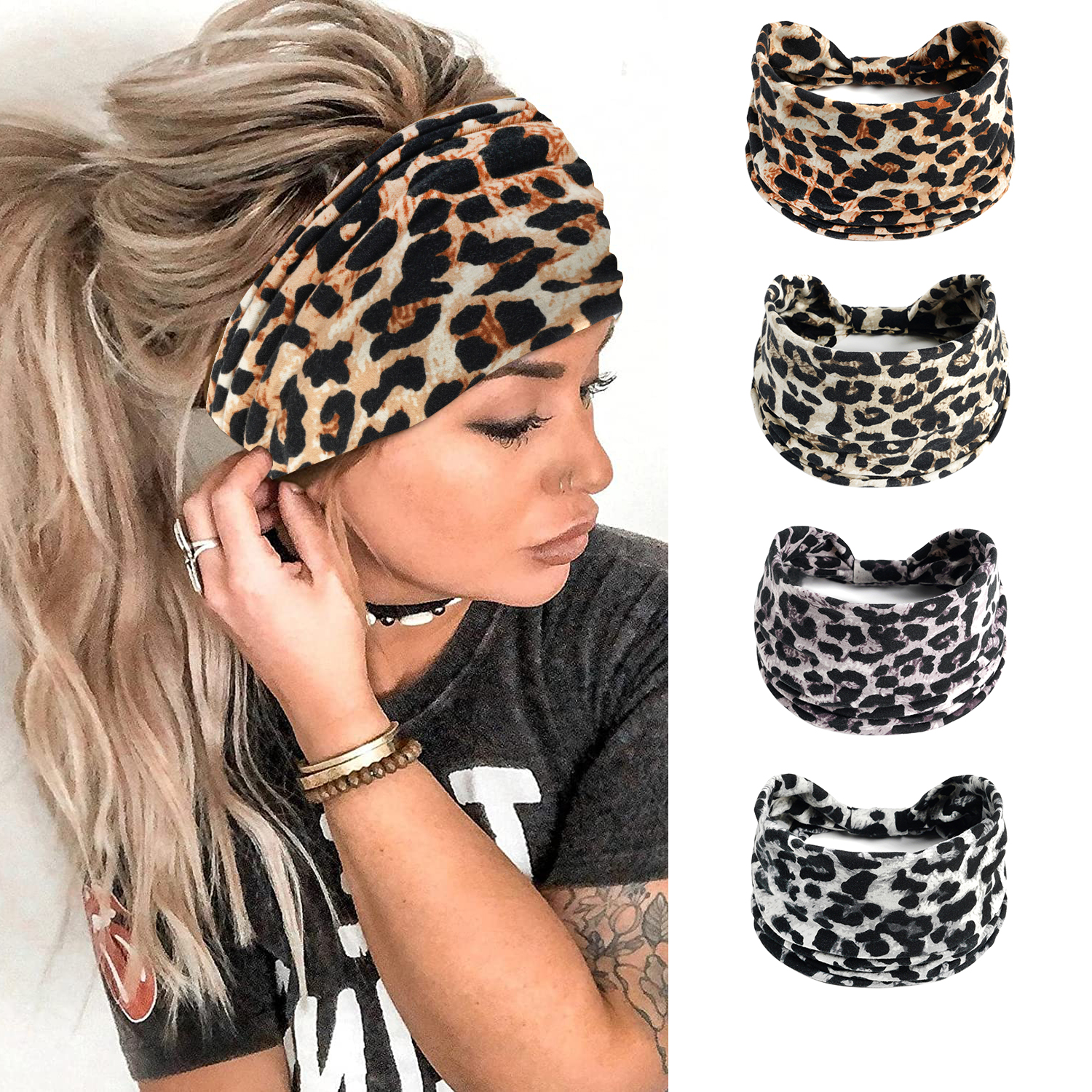 Opaska Boho dla kobiet szeroki węzeł opaska do włosów elastyczny turban opaski na głowę rozciągliwe opaski na głowę opaska do jogi modne akcesoria do włosów