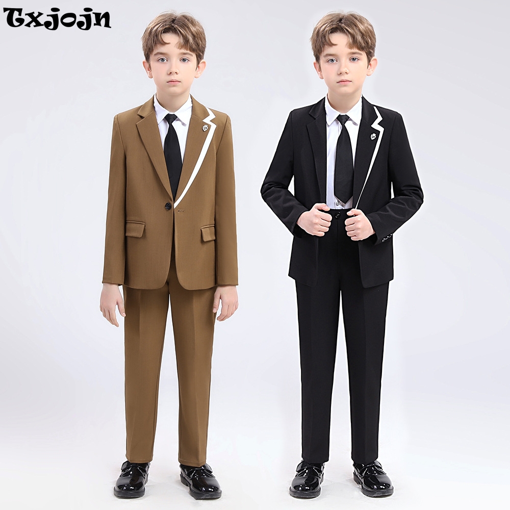 Txjojn 2025 nouveaux garçons coupe ajustée costumes pour fête d'anniversaire de mariage trois couleurs beau enfant costume ensemble Performance scolaire