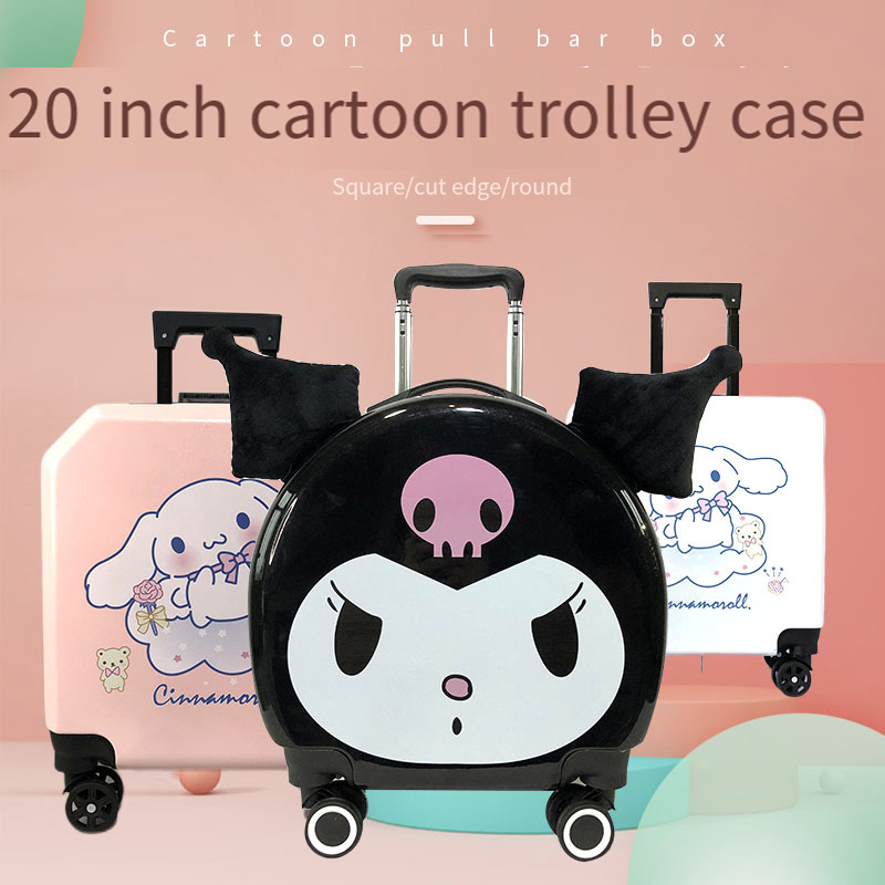 Sanrios cubierta de carrito Kuromi nueva maleta de mano para niños dibujos animados Cinnamoroll Anime Kawaii rueda Universal estudiante de gran capacidad