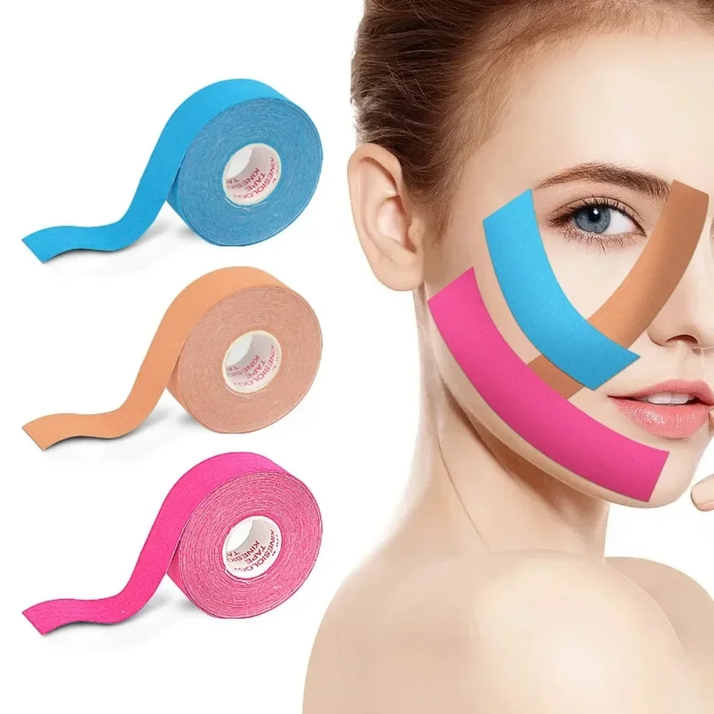 Bande de kinésiologie pour le visage, 2.5CM x 5M, ligne en V, cou, yeux, Lifting des rides, bande autocollante, outil de soins de la peau du visage, Bandage élastique