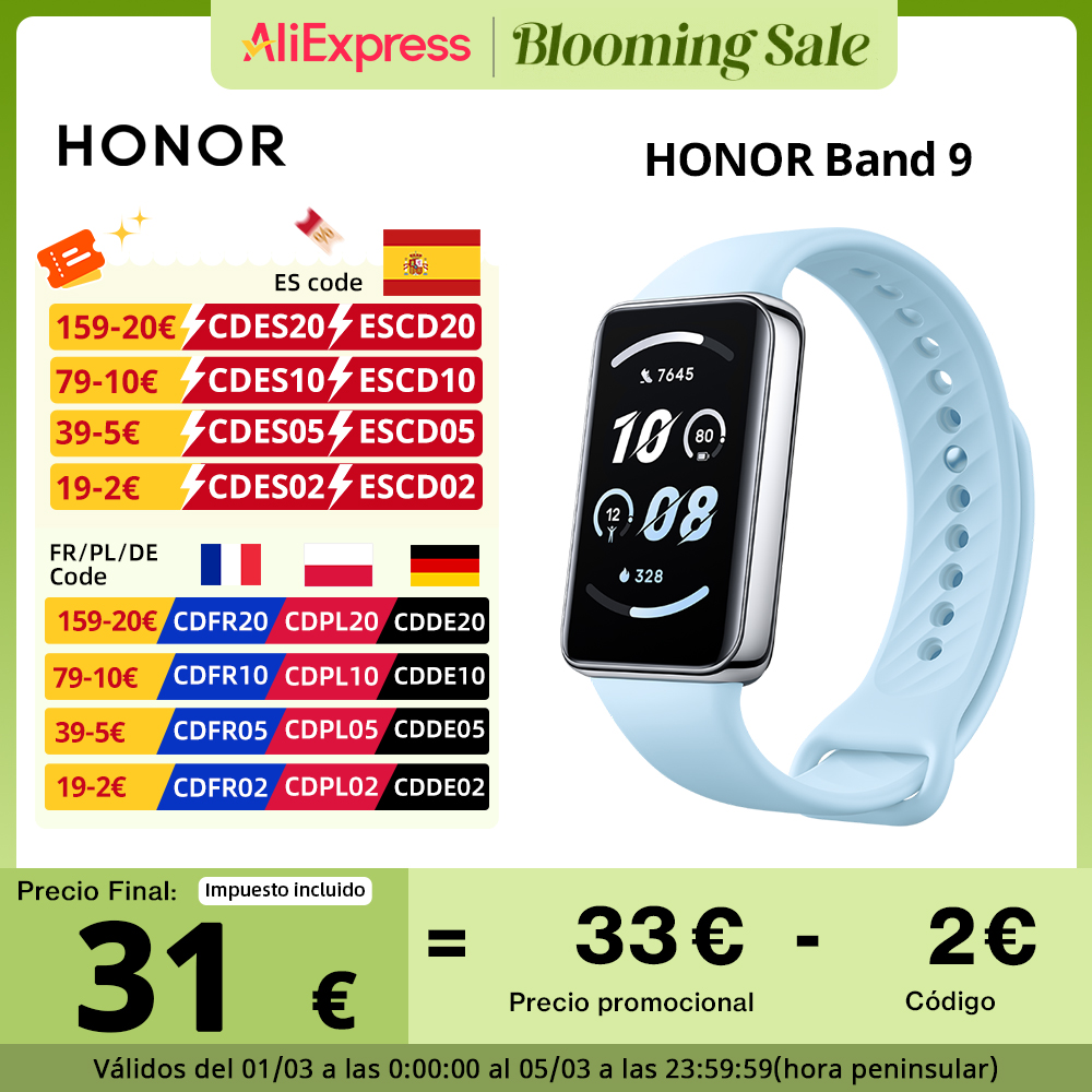 Globale Version HONOR Band 9 Smart Band 1,57 Zoll großer Bildschirm, gebogenes Randdesign, Fitness-Alter, bis zu 14 Tage Akkulaufzeit