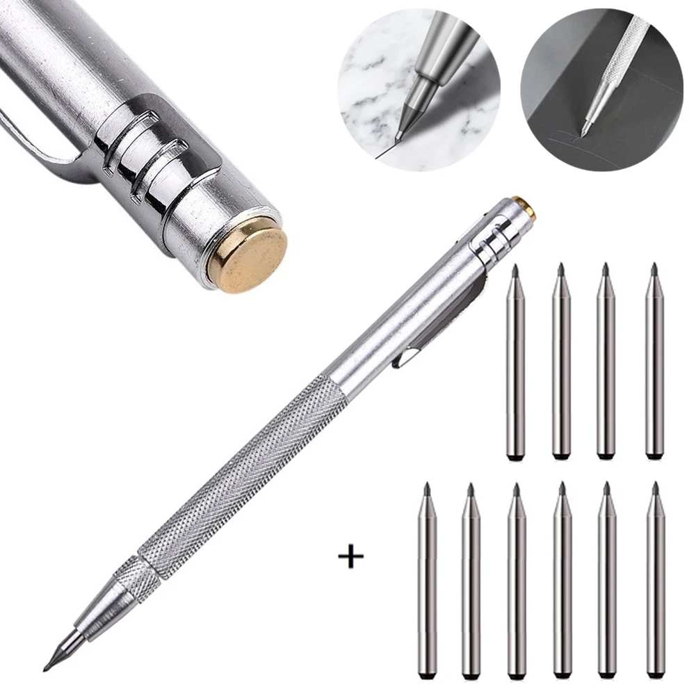 11 Uds. Bolígrafo trazador de aleación, bolígrafo trazador de carburo, Metal, madera, vidrio, azulejo, marcador, lápiz metalúrgico, herramientas manuales para carpintería