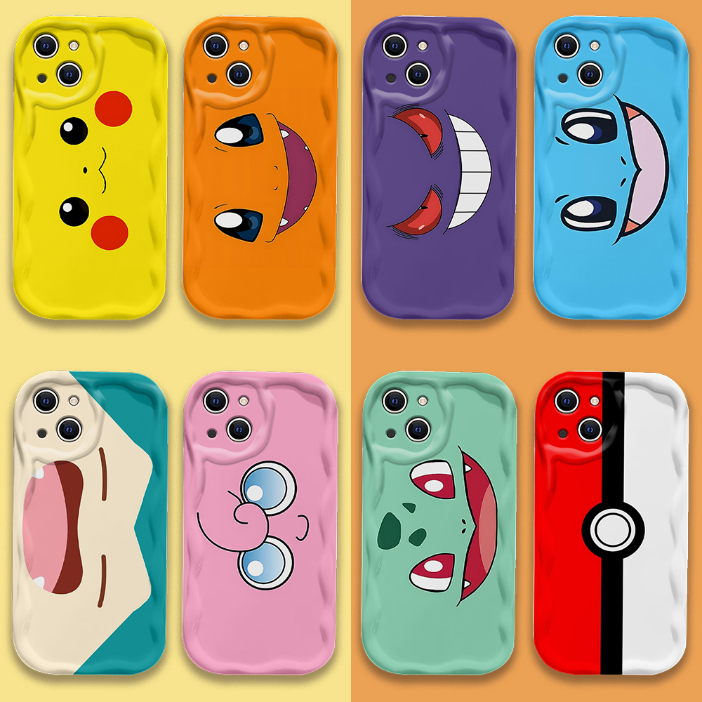 Nueva personalidad Pokémons lindo 3D onda caso para iPhone 16 15 14 13 12 11 Pro Max Mini X XR XSMAX 8 7 6S Plus cubierta de silicona suave